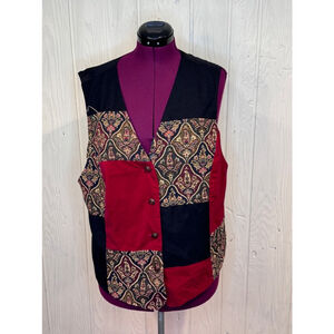 Stephanie Queller Vintage Patchwork Vest Red Black Size 20